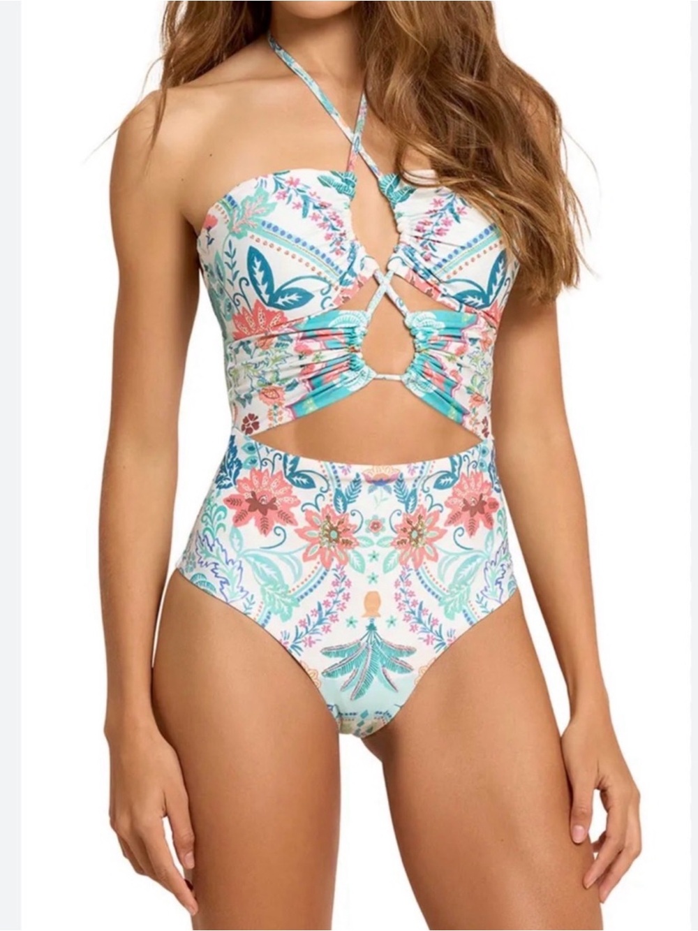 Cosita Linda Floral Cutout One-Piece Swimsuit Size Large Resort NWT